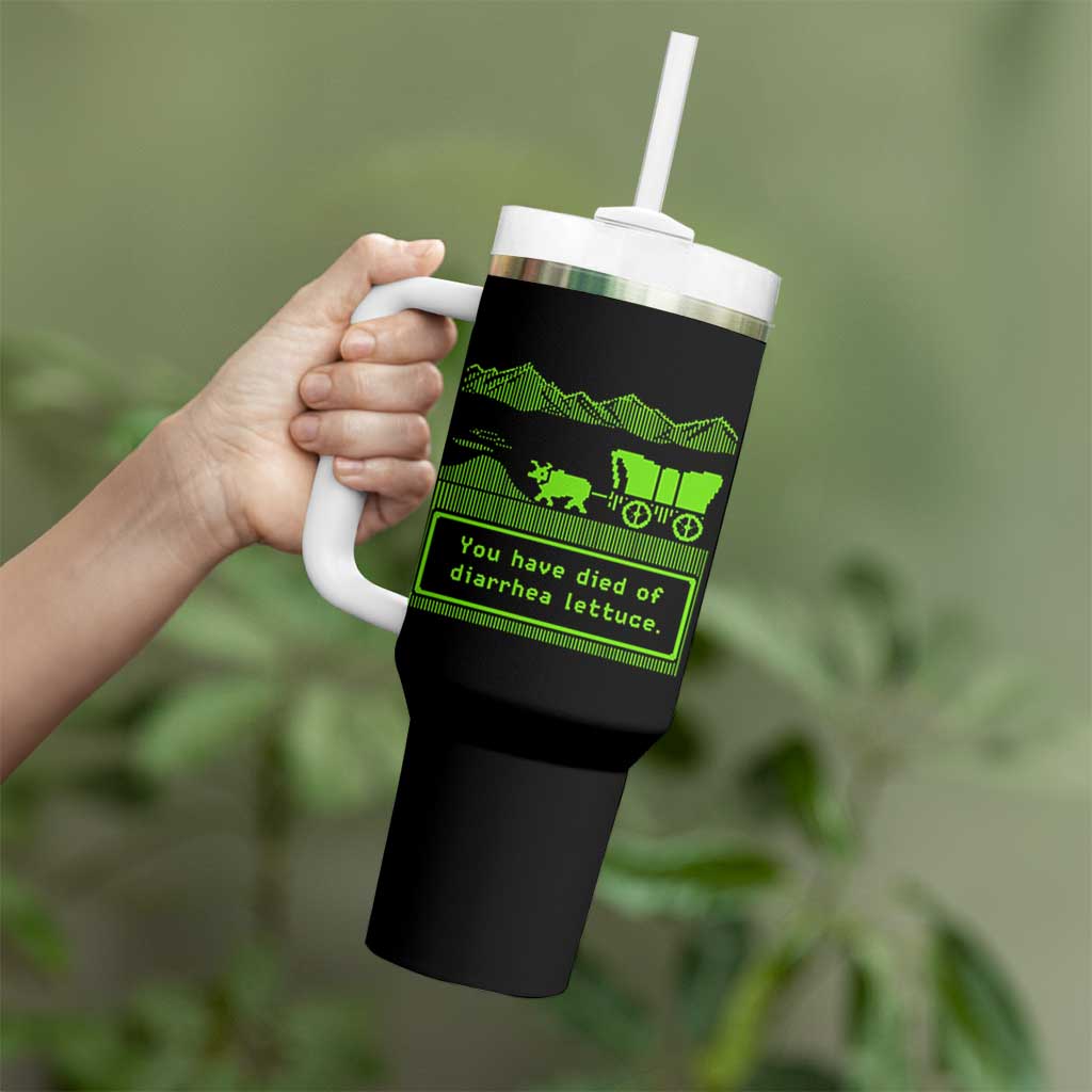 Retro 8-Bit Pixel 80s Game Over Parody Graphic Tumbler With Handle You Have Died Of Diarrhea Lettuce