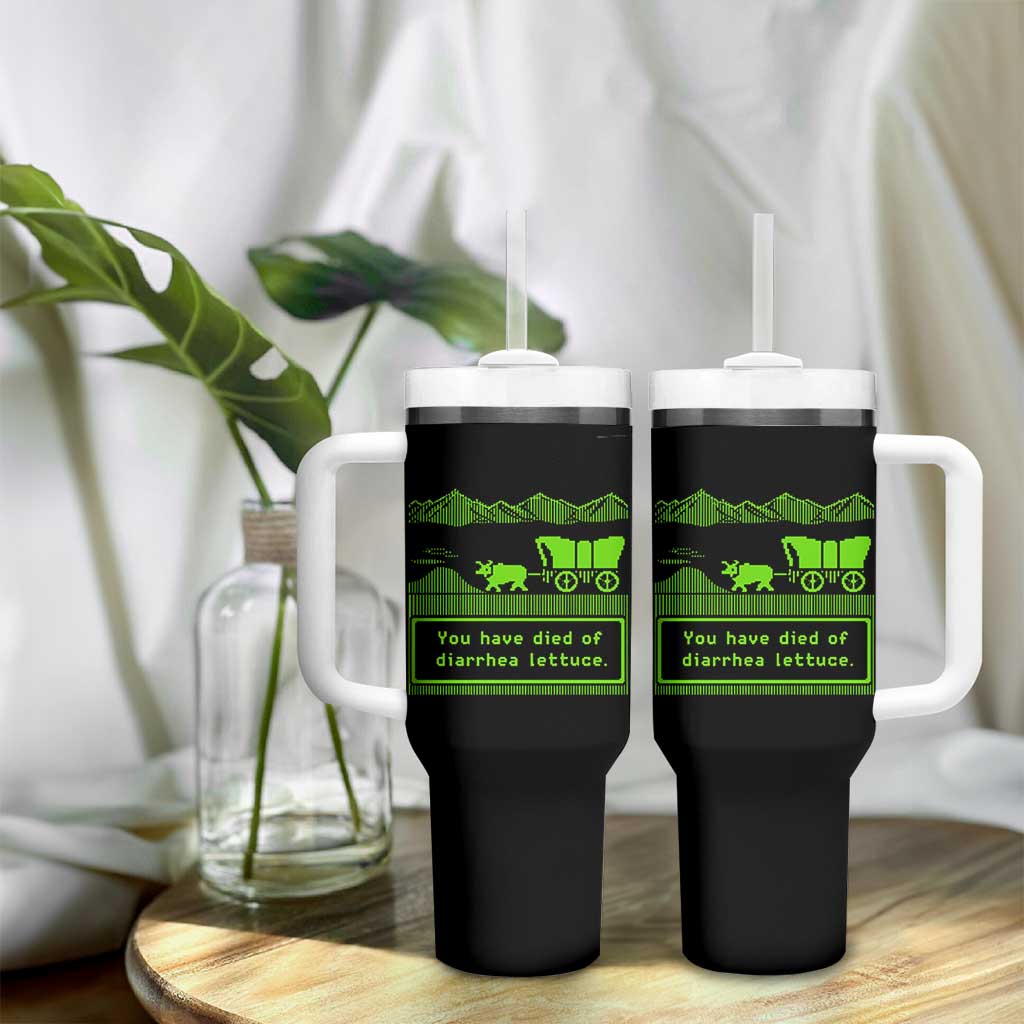 Retro 8-Bit Pixel 80s Game Over Parody Graphic Tumbler With Handle You Have Died Of Diarrhea Lettuce