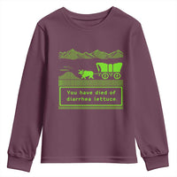 Retro 8-Bit Pixel 80s Game Over Parody Graphic Youth Sweatshirt You Have Died Of Diarrhea Lettuce