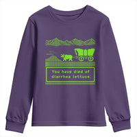 Retro 8-Bit Pixel 80s Game Over Parody Graphic Youth Sweatshirt You Have Died Of Diarrhea Lettuce