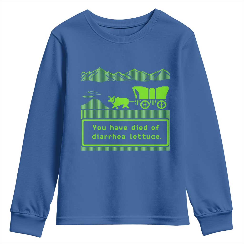 Retro 8-Bit Pixel 80s Game Over Parody Graphic Youth Sweatshirt You Have Died Of Diarrhea Lettuce