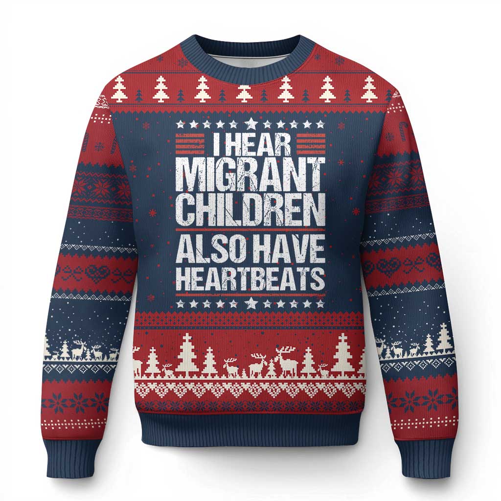 I Hear Migrant Children Also Have Heartbeats Ugly Christmas Sweater Vintage Stars Human Rights Social Justice