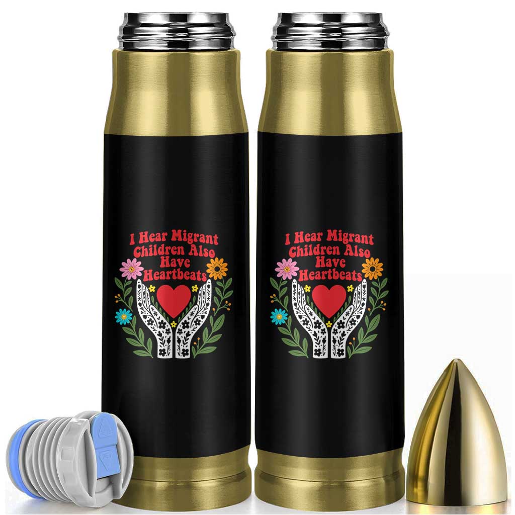 I Hear Migrant Children Also Have Heartbeats Bullet Tumbler Groovy Retro Floral Hands Heart Social Justice