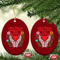 I Hear Migrant Children Also Have Heartbeats Ceramic Ornament Groovy Retro Floral Hands Heart Social Justice