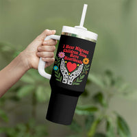 I Hear Migrant Children Also Have Heartbeats Tumbler With Handle Groovy Retro Floral Hands Heart Social Justice