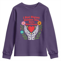 I Hear Migrant Children Also Have Heartbeats Youth Sweatshirt Groovy Retro Floral Hands Heart Social Justice