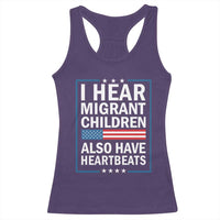 I Hear Migrant Children Also Have Heartbeats Racerback Tank Top Patriotic American Flag Human Rights