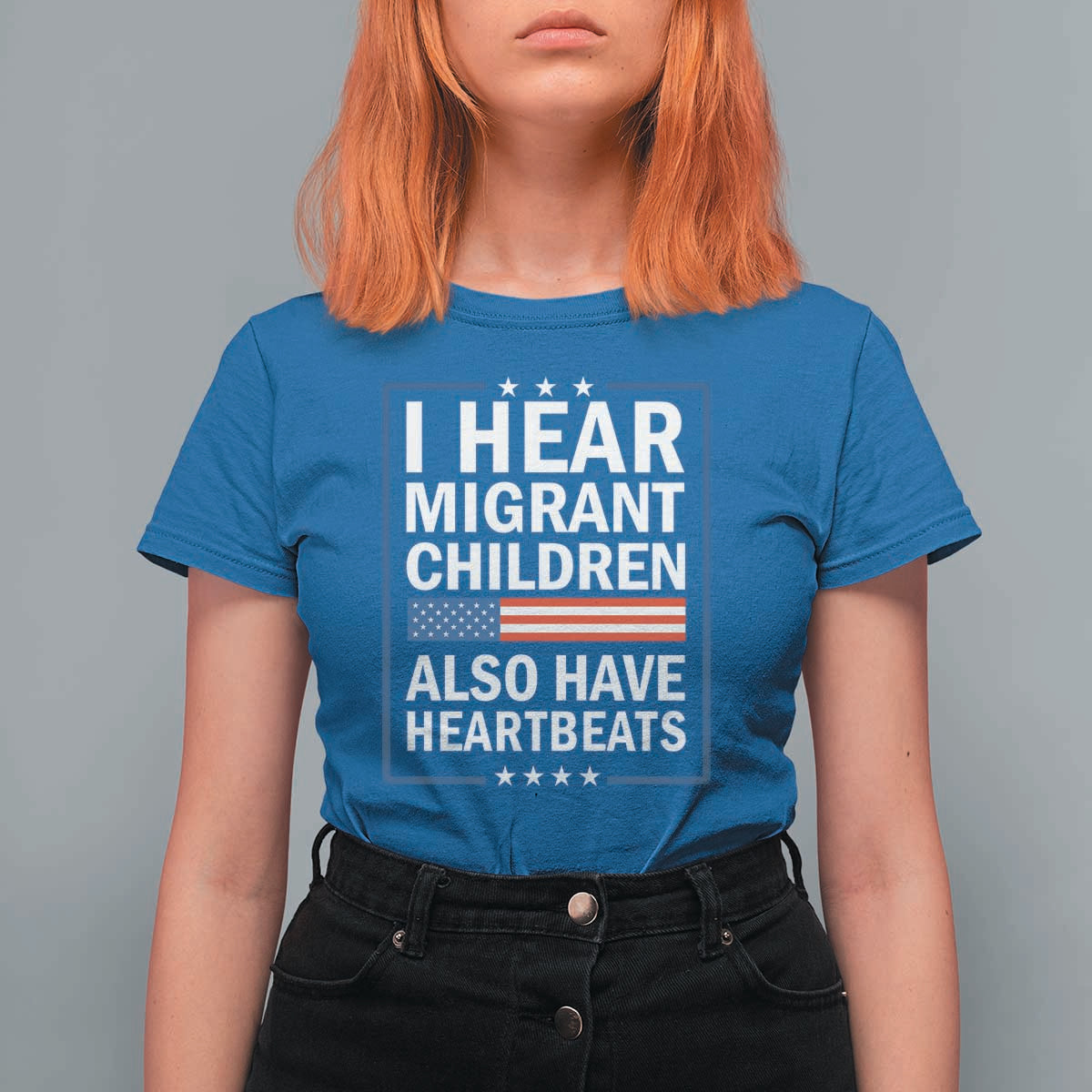 I Hear Migrant Children Also Have Heartbeats T Shirt For Women Patriotic American Flag Human Rights