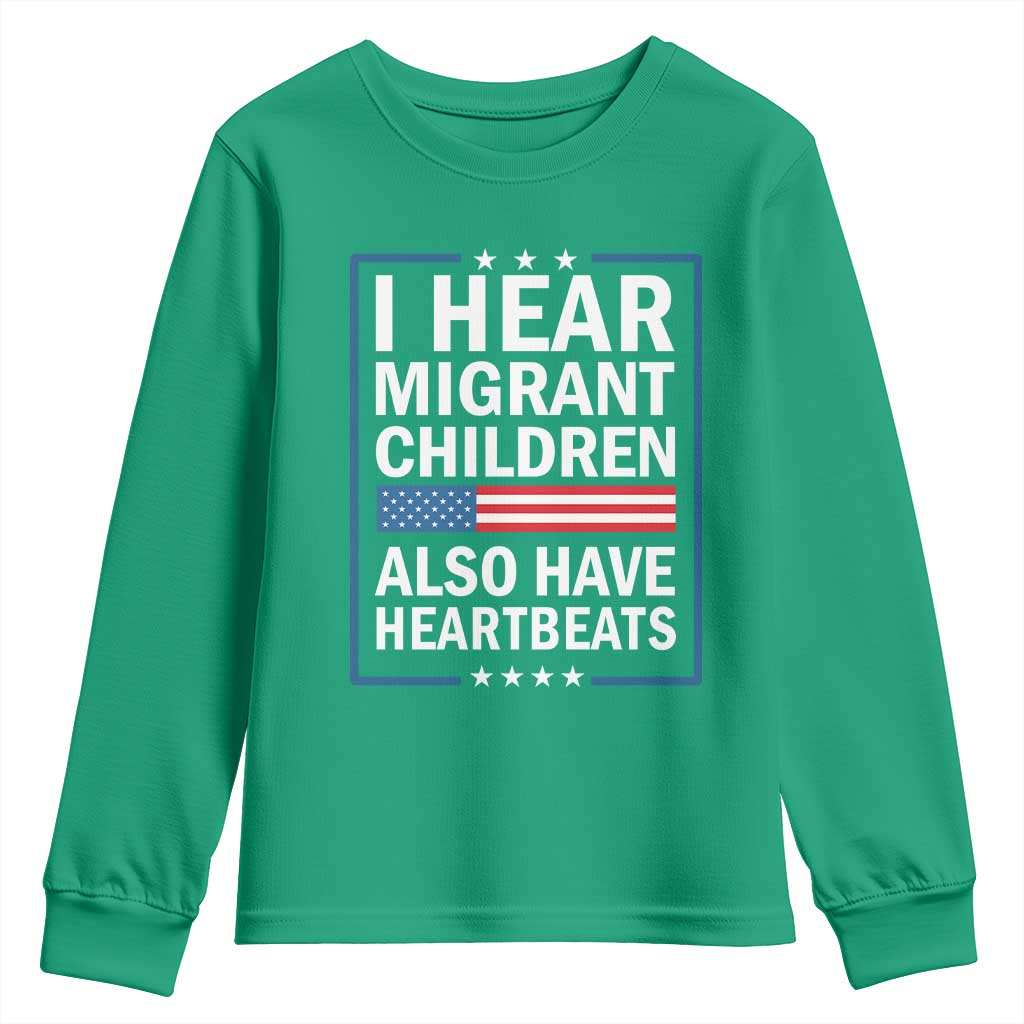 I Hear Migrant Children Also Have Heartbeats Youth Sweatshirt Patriotic American Flag Human Rights