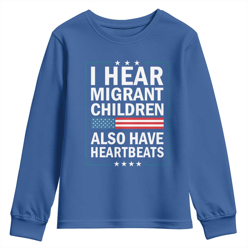 I Hear Migrant Children Also Have Heartbeats Youth Sweatshirt Patriotic American Flag Human Rights