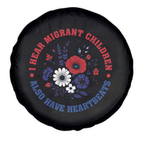 I Hear Migrant Children Also Have Heartbeats Spare Tire Cover Patriotic Red White Blue Floral Human Rights