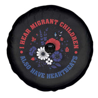 I Hear Migrant Children Also Have Heartbeats Spare Tire Cover Patriotic Red White Blue Floral Human Rights