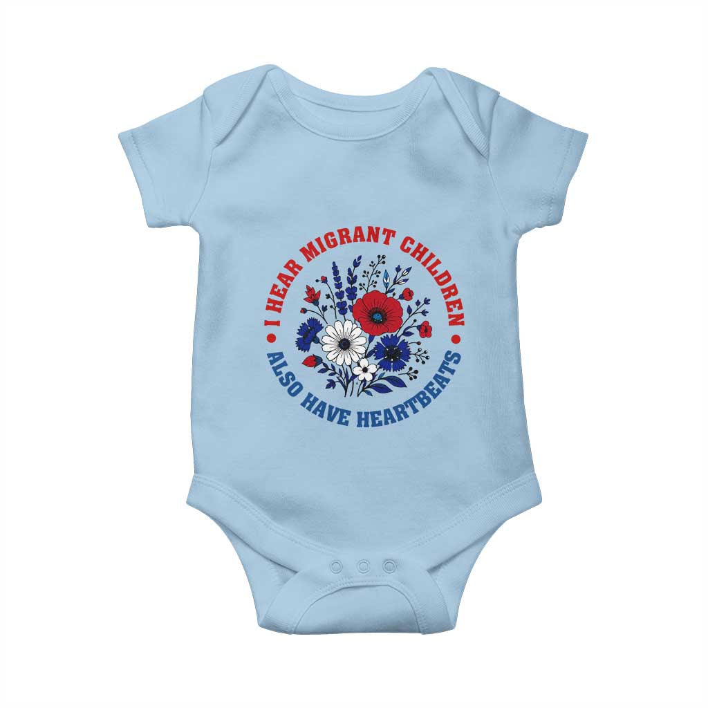 I Hear Migrant Children Also Have Heartbeats Baby Onesie Patriotic Red White Blue Floral Human Rights
