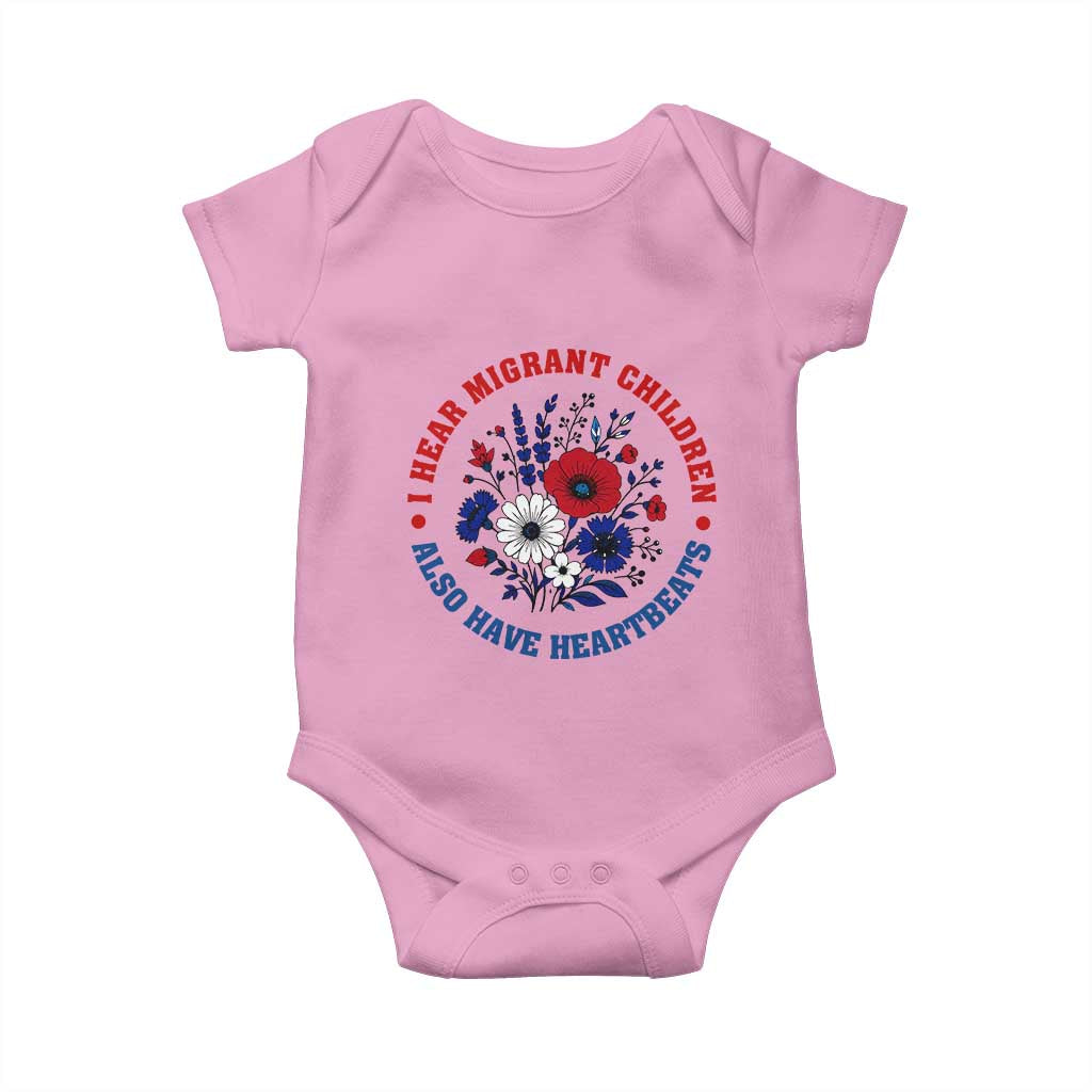 I Hear Migrant Children Also Have Heartbeats Baby Onesie Patriotic Red White Blue Floral Human Rights