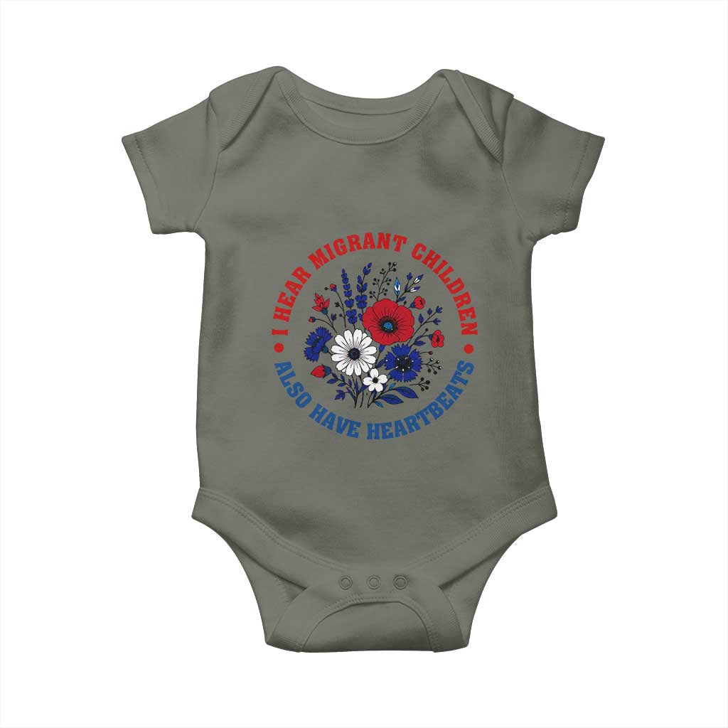 I Hear Migrant Children Also Have Heartbeats Baby Onesie Patriotic Red White Blue Floral Human Rights