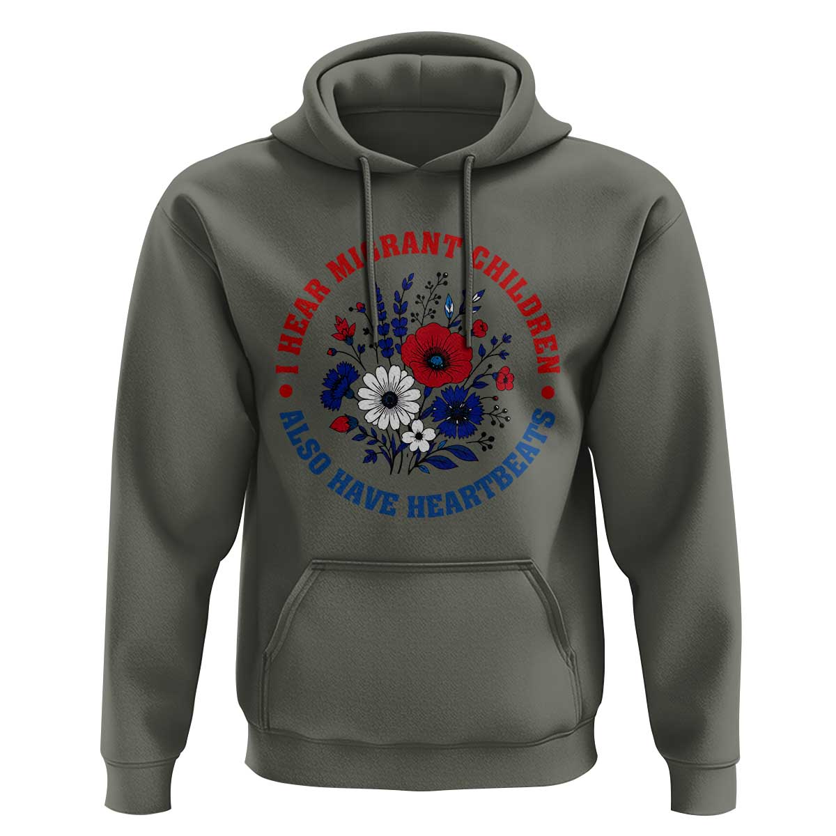 I Hear Migrant Children Also Have Heartbeats Hoodie Patriotic Red White Blue Floral Human Rights