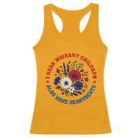I Hear Migrant Children Also Have Heartbeats Racerback Tank Top Patriotic Red White Blue Floral Human Rights