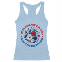 I Hear Migrant Children Also Have Heartbeats Racerback Tank Top Patriotic Red White Blue Floral Human Rights