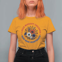 I Hear Migrant Children Also Have Heartbeats T Shirt For Women Patriotic Red White Blue Floral Human Rights