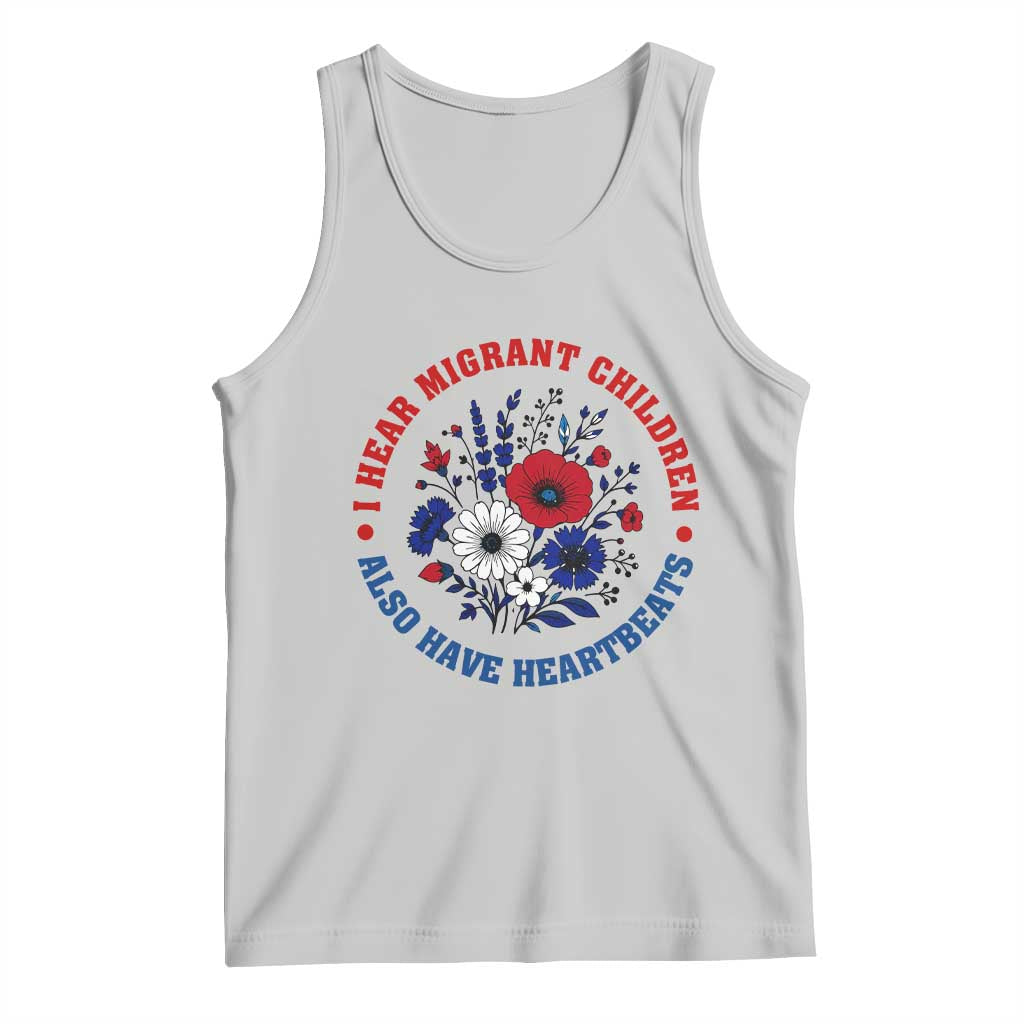 I Hear Migrant Children Also Have Heartbeats Tank Top Patriotic Red White Blue Floral Human Rights