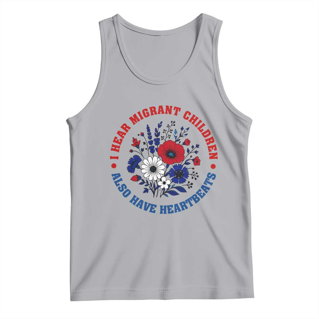 I Hear Migrant Children Also Have Heartbeats Tank Top Patriotic Red White Blue Floral Human Rights