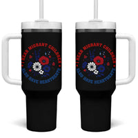 I Hear Migrant Children Also Have Heartbeats Tumbler With Handle Patriotic Red White Blue Floral Human Rights