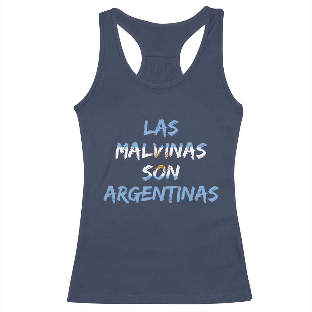 Patriotic Las Malvinas Son Argentinas Flag Racerback Tank Top Argentine Heritage Sun of May Argentina Sovereignty