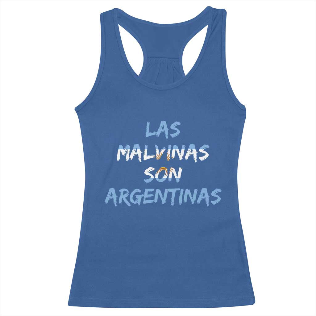 Patriotic Las Malvinas Son Argentinas Flag Racerback Tank Top Argentine Heritage Sun of May Argentina Sovereignty