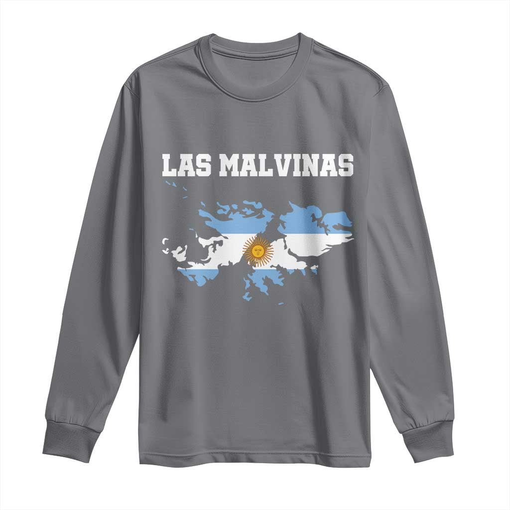 Las Malvinas Island Map Flag Graphic Long Sleeve Shirt Patriotic Sovereignty Argentine Heritage Sun of May Pride