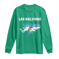 Las Malvinas Island Map Flag Graphic Long Sleeve Shirt Patriotic Sovereignty Argentine Heritage Sun of May Pride