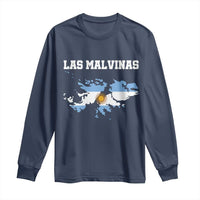 Las Malvinas Island Map Flag Graphic Long Sleeve Shirt Patriotic Sovereignty Argentine Heritage Sun of May Pride