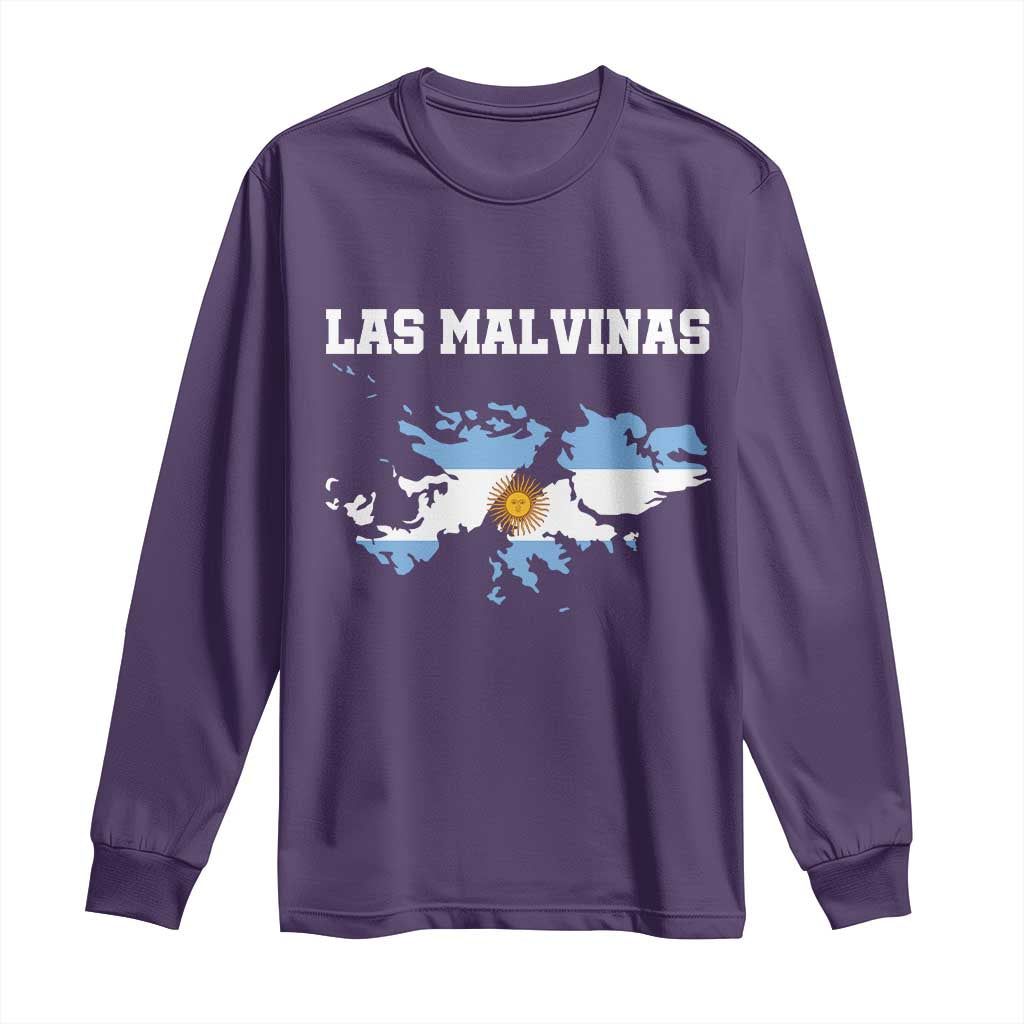 Las Malvinas Island Map Flag Graphic Long Sleeve Shirt Patriotic Sovereignty Argentine Heritage Sun of May Pride