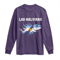 Las Malvinas Island Map Flag Graphic Long Sleeve Shirt Patriotic Sovereignty Argentine Heritage Sun of May Pride