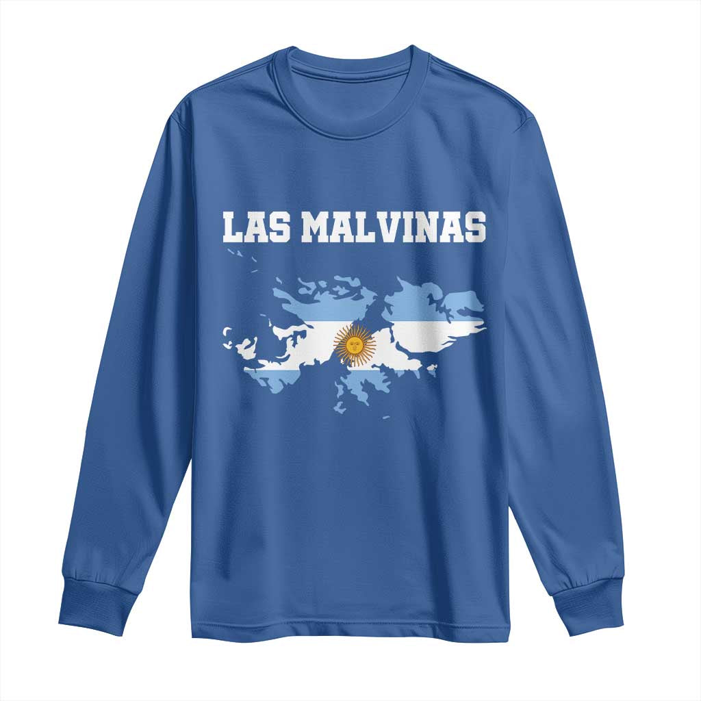 Las Malvinas Island Map Flag Graphic Long Sleeve Shirt Patriotic Sovereignty Argentine Heritage Sun of May Pride