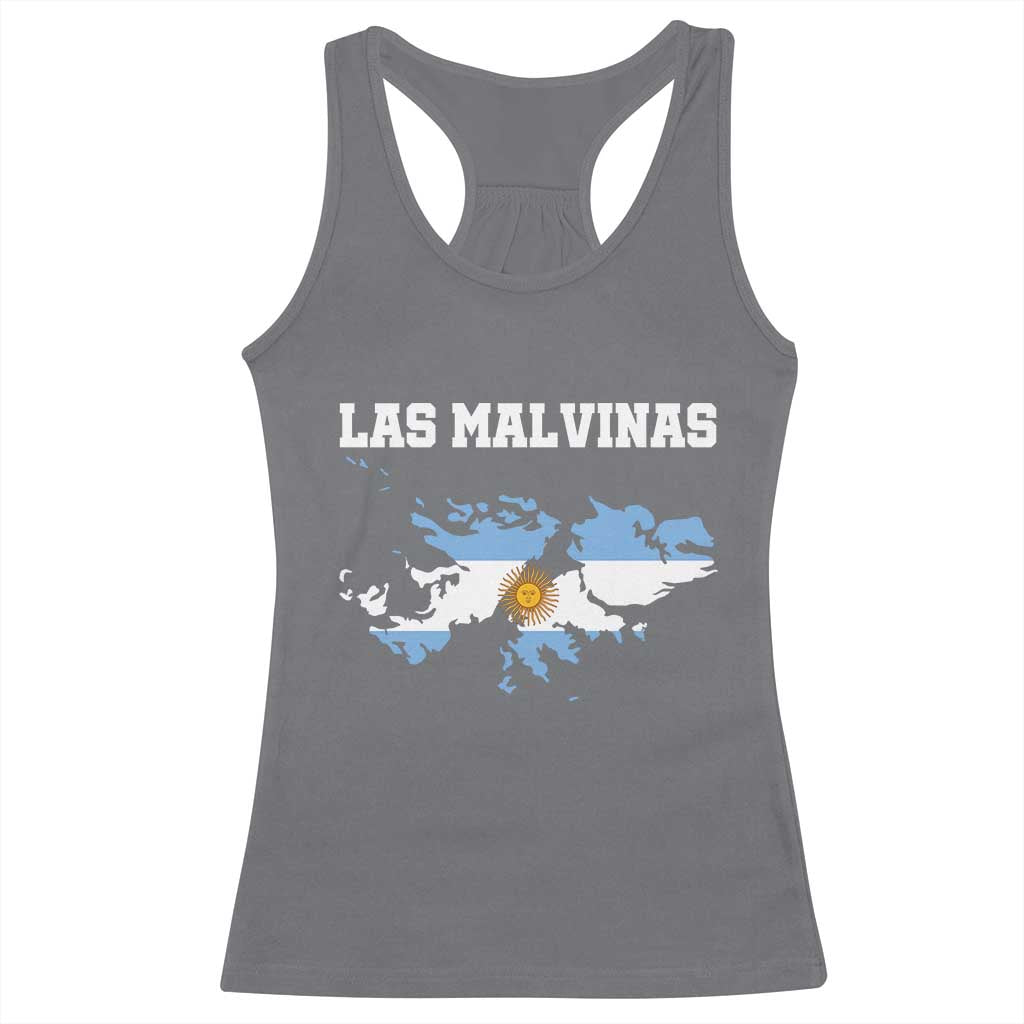 Las Malvinas Island Map Flag Graphic Racerback Tank Top Patriotic Sovereignty Argentine Heritage Sun of May Pride