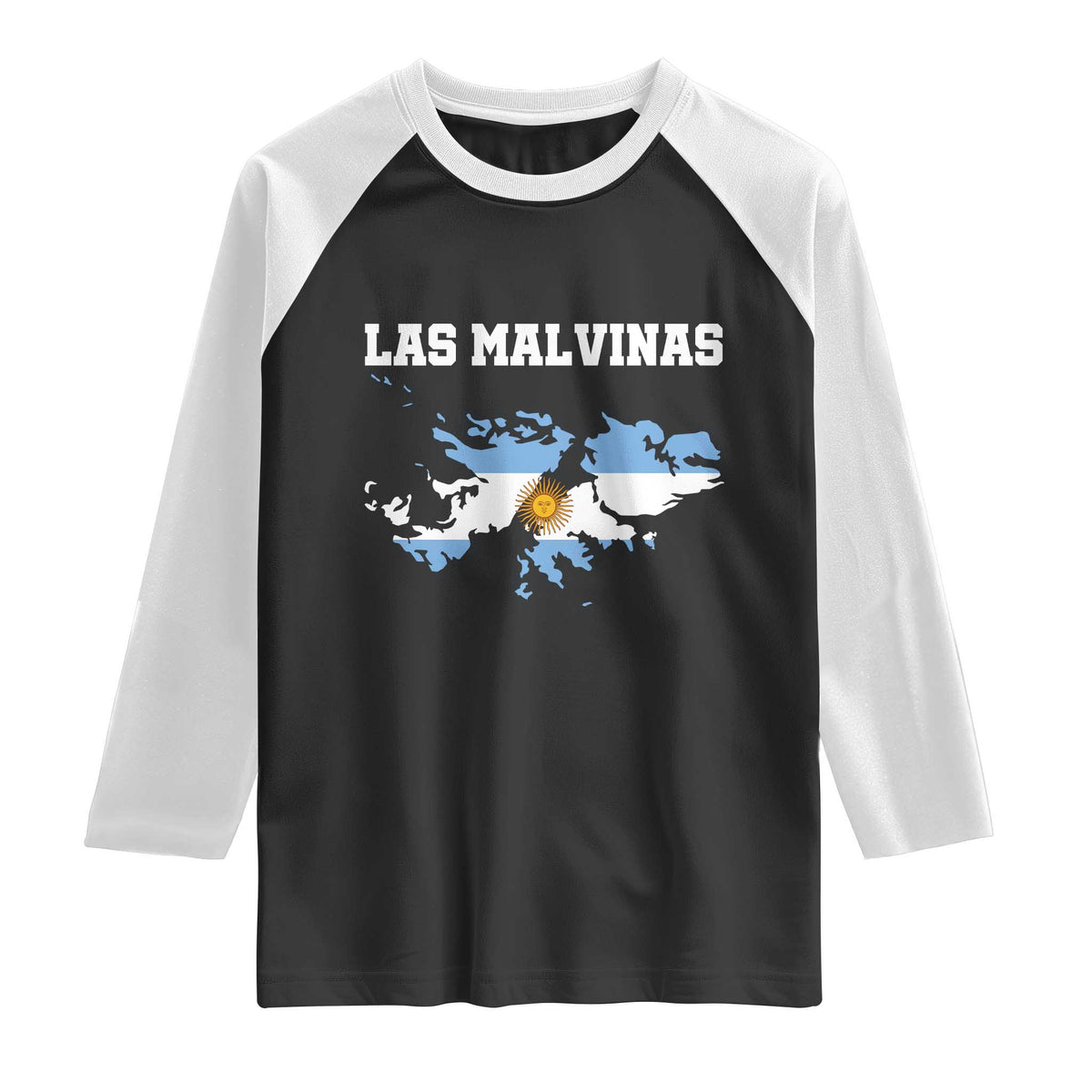 Las Malvinas Island Map Flag Graphic Raglan Shirt Patriotic Sovereignty Argentine Heritage Sun of May Pride