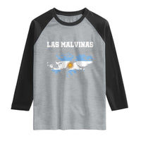 Las Malvinas Island Map Flag Graphic Raglan Shirt Patriotic Sovereignty Argentine Heritage Sun of May Pride