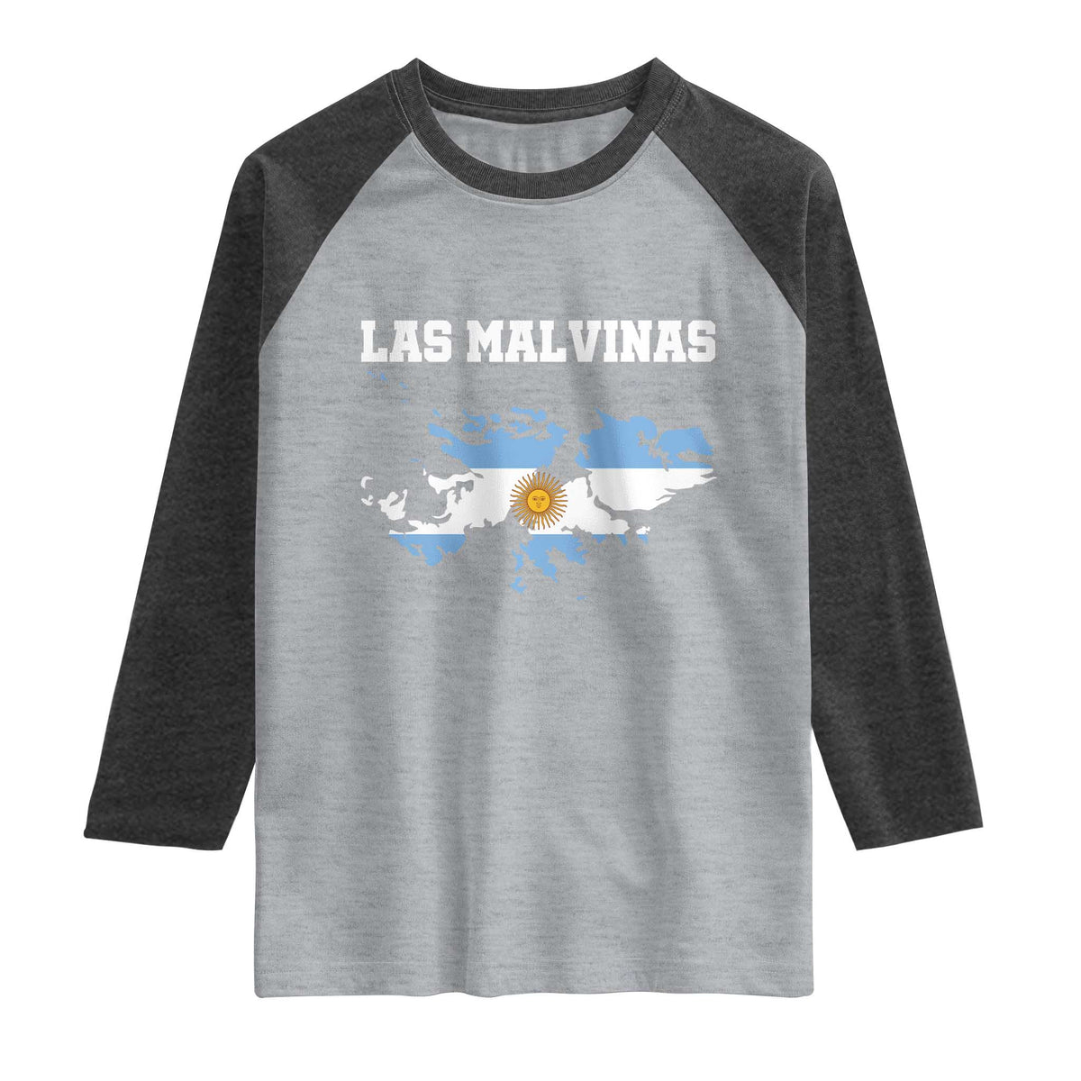 Las Malvinas Island Map Flag Graphic Raglan Shirt Patriotic Sovereignty Argentine Heritage Sun of May Pride