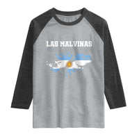 Las Malvinas Island Map Flag Graphic Raglan Shirt Patriotic Sovereignty Argentine Heritage Sun of May Pride