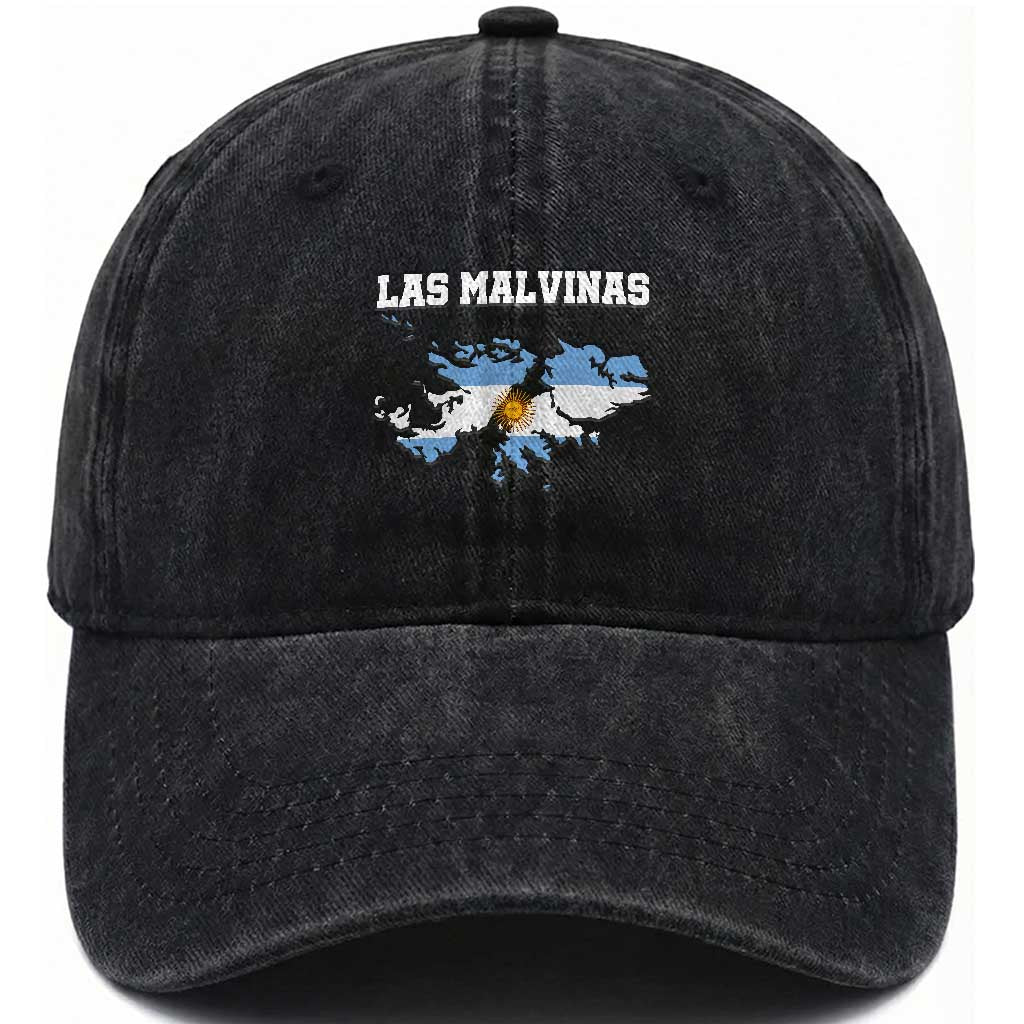 Las Malvinas Island Map Flag Graphic Washed Cotton Baseball Cap Patriotic Sovereignty Argentine Heritage Sun of May Pride