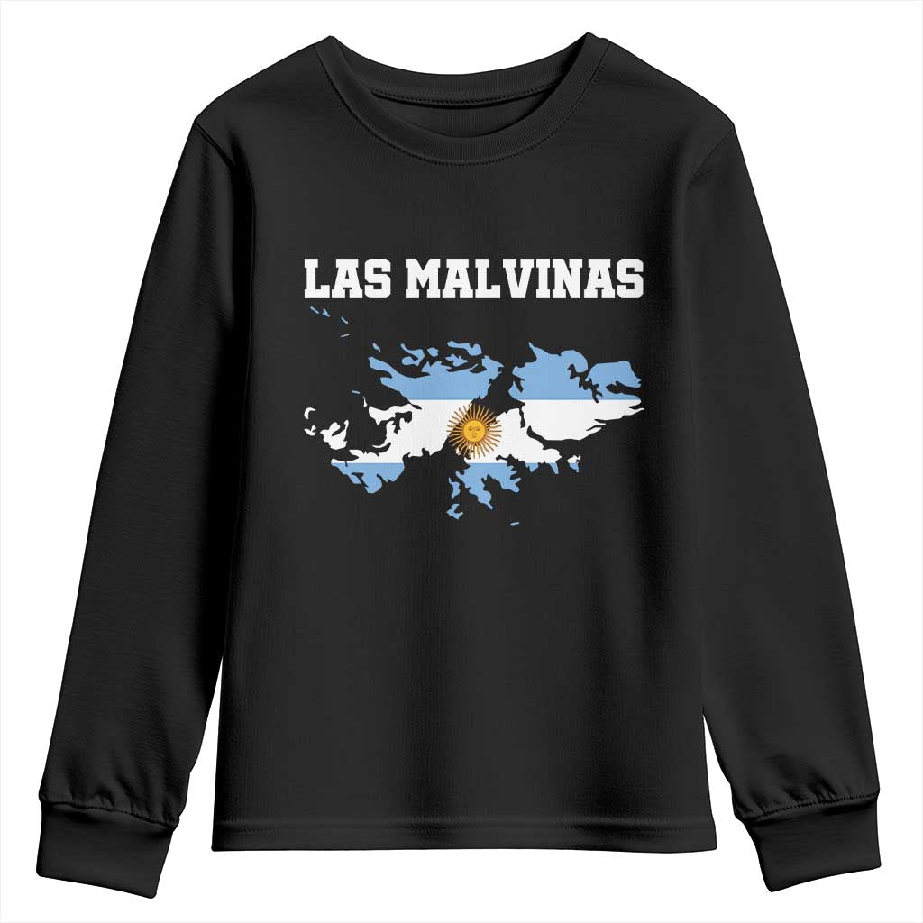 Las Malvinas Island Map Flag Graphic Youth Sweatshirt Patriotic Sovereignty Argentine Heritage Sun of May Pride