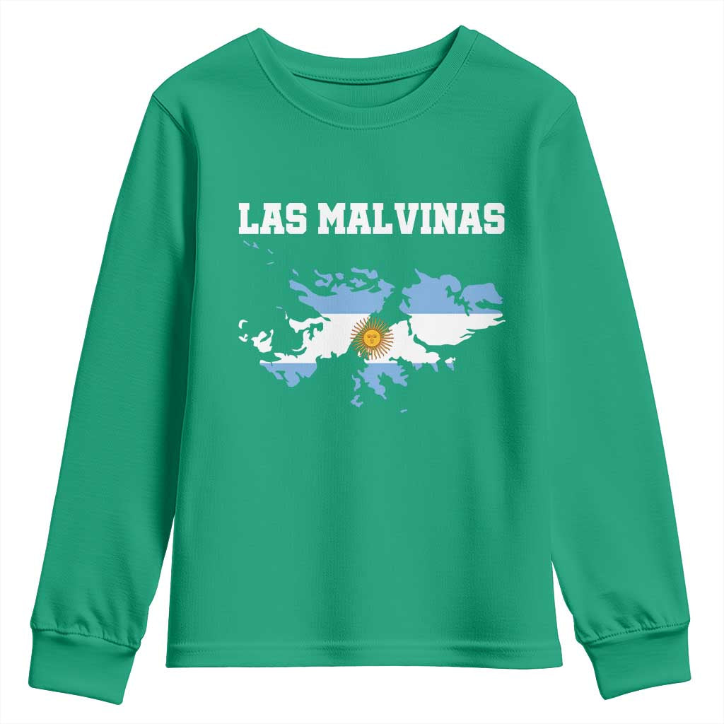 Las Malvinas Island Map Flag Graphic Youth Sweatshirt Patriotic Sovereignty Argentine Heritage Sun of May Pride