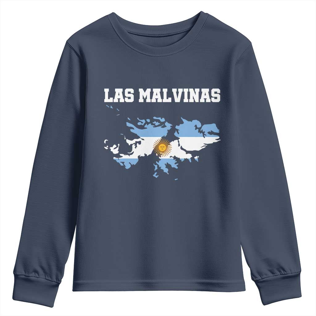 Las Malvinas Island Map Flag Graphic Youth Sweatshirt Patriotic Sovereignty Argentine Heritage Sun of May Pride