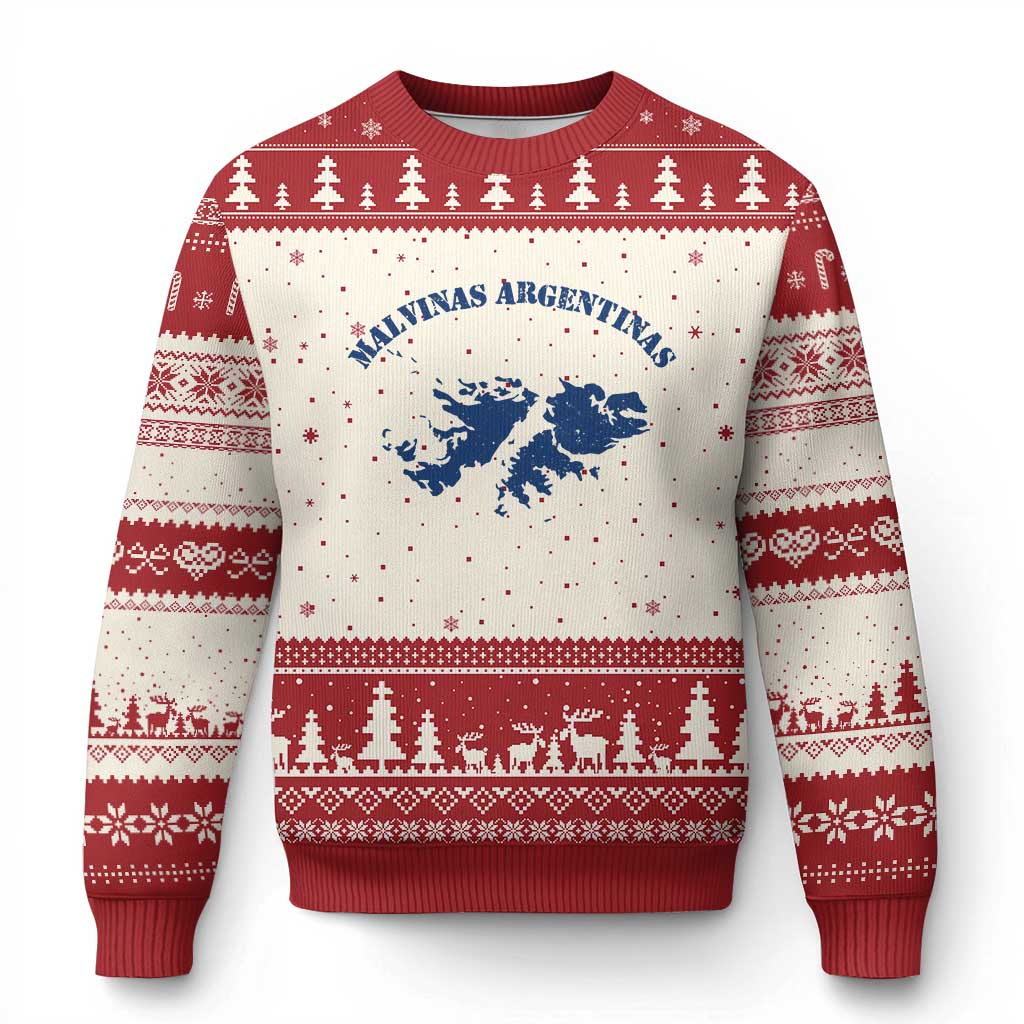 Retro Malvinas Argentinas Distressed Map Graphic Ugly Christmas Sweater Argentine Island Sovereignty Heritage Pride