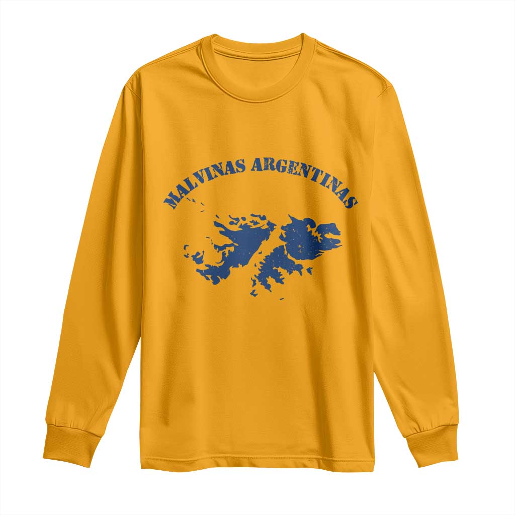 Retro Malvinas Argentinas Distressed Map Graphic Long Sleeve Shirt Argentine Island Sovereignty Heritage Pride