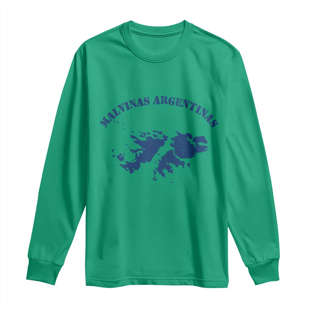 Retro Malvinas Argentinas Distressed Map Graphic Long Sleeve Shirt Argentine Island Sovereignty Heritage Pride