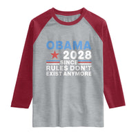 Obama 2028 Since Rules Dont Exist Anymore Raglan Shirt Political Satire Red White and Blue
