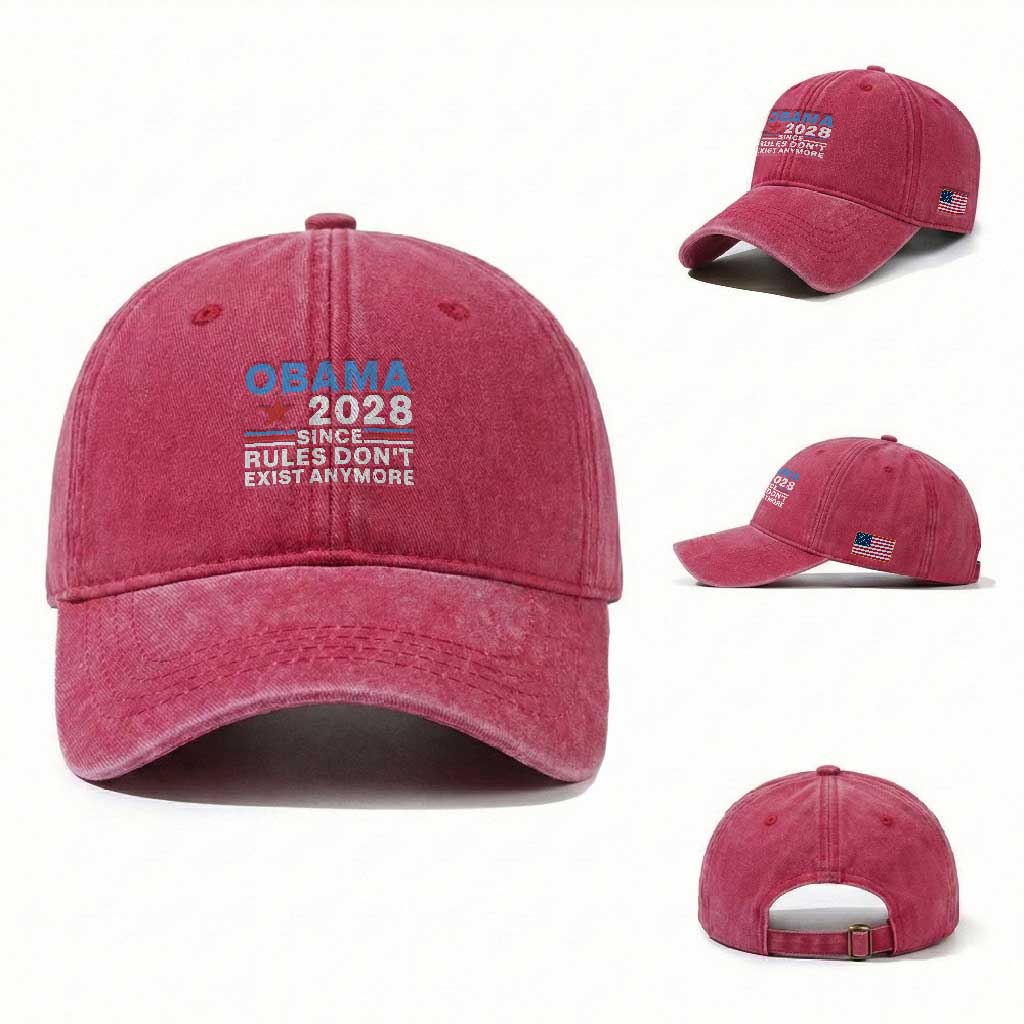 Obama 2028 Since Rules Dont Exist Anymore Washed Cotton Baseball Cap Political Satire Red White and Blue