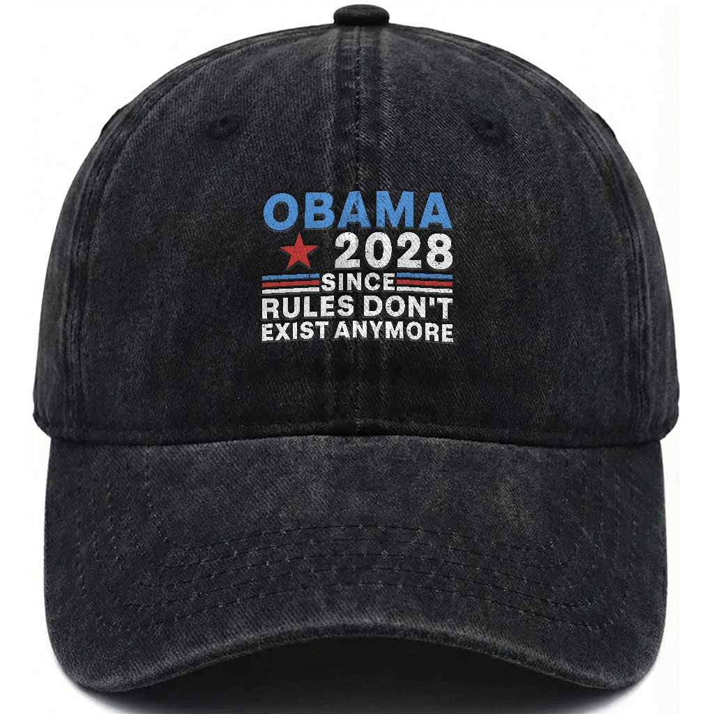 Obama 2028 Since Rules Dont Exist Anymore Washed Cotton Baseball Cap Political Satire Red White and Blue