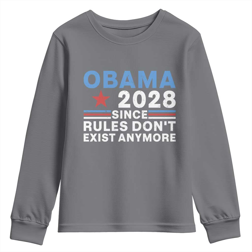 Obama 2028 Since Rules Dont Exist Anymore Youth Sweatshirt Political Satire Red White and Blue